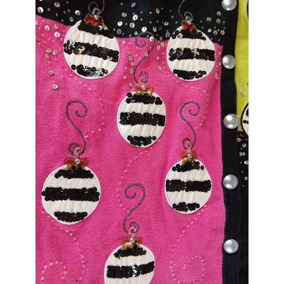Jack B Quick Ugly Christmas Sweater Pink Black Green Ornaments Embroider... - Picture 14 of 14
